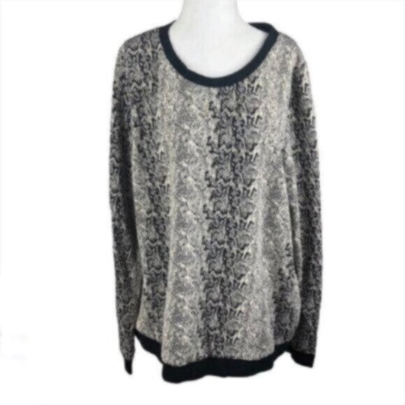 BB Dakota Black & White Snake Print Crew Neck Casual Everyday Sweatshirt 1X - Picture 1 of 6